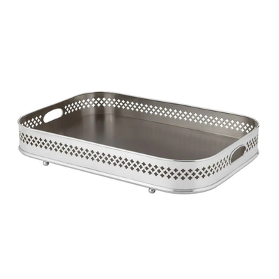 PRÉ-VENDA: Bandeja Oblonga Prata com Fundo Madeira Madeleine Classique 60x40cm St. James