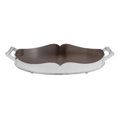 PRÉ-VENDA: Bandeja Oval Prata com Fundo Madeira Coração 70x46cm St. James