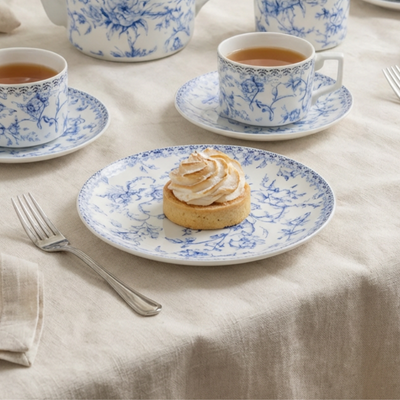 Jogo 4 Pratos de Sobremesa New Bone China Hortênsia 19cm Azul L'Hermitage