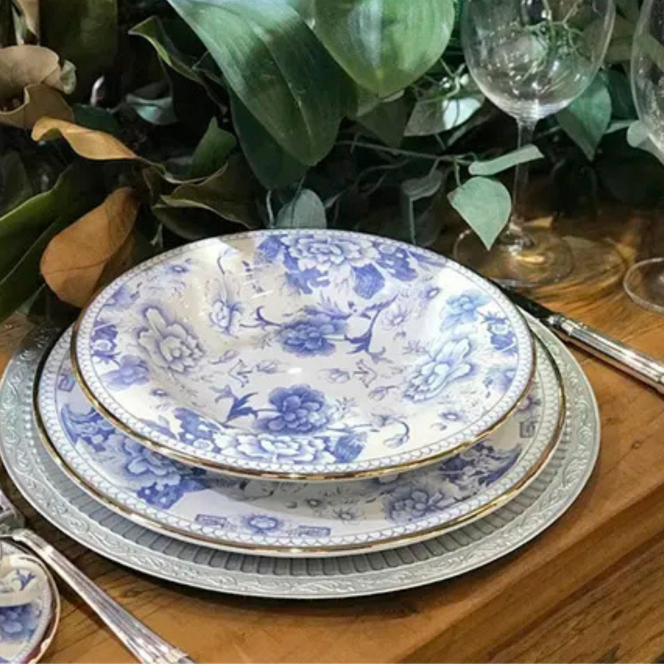 Aparelho de Jantar Cerâmica Chinese Blue Filete Ouro 30 peças Alleanza