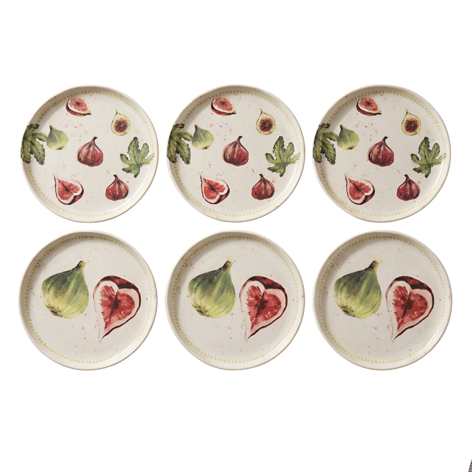Jogo 6 Pratos de Sobremesa Cerâmica Les Figues 20,5cm Scalla