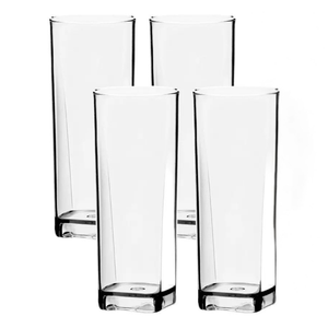 Kit 4 Copos Long Drink Acrílico Base Quadrada 350ml Transparente