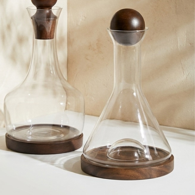 Garrafa Decorativa Vidro com Base e Tampa Madeira Natural 1,8L Linha Encontro