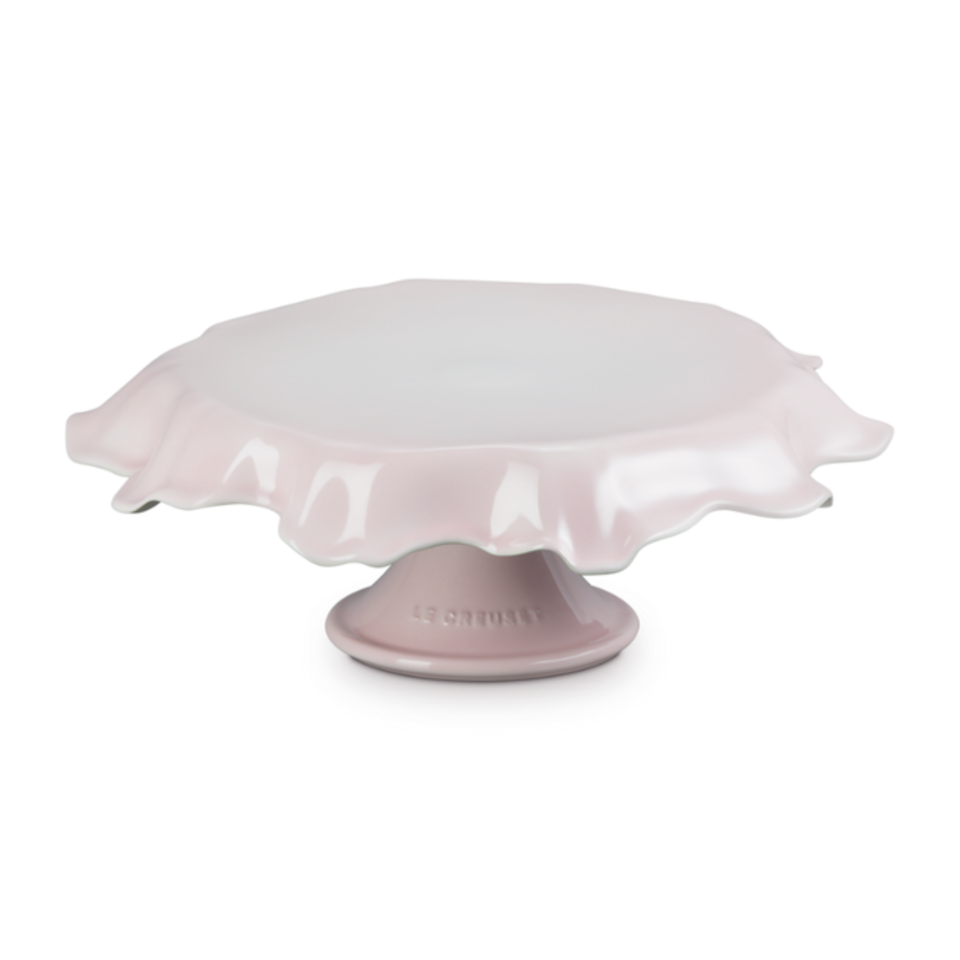 Suporte para Bolo Cerâmica Ruffle Shell Pink 28cm Le Creuset