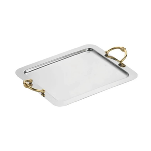 Bandeja Ferrara Retangular Média Inox com Detalhes em Ouro 24k Riva