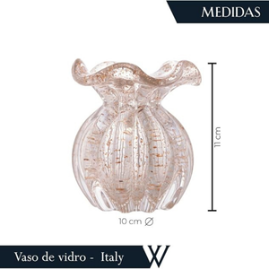 Vaso de Vidro Italy Murano Transparente e Dourado 10x10x11cm