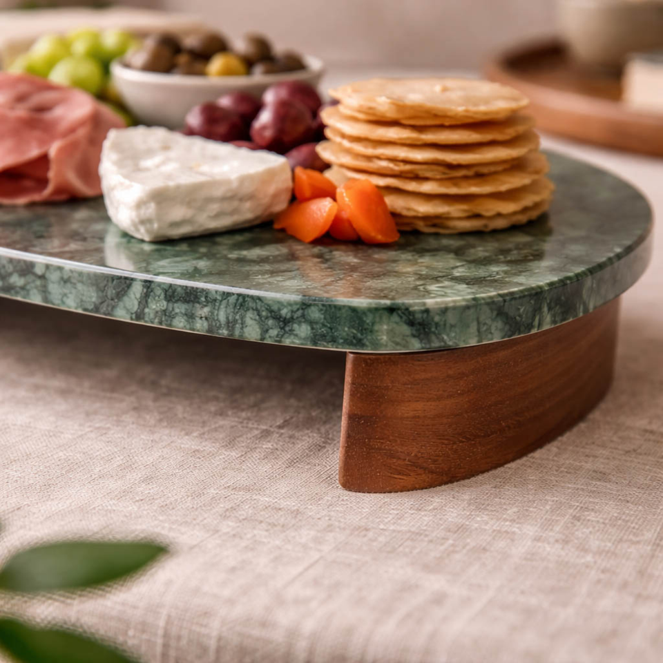 Bandeja Oval Mármore / Madeira 5x36x13,5cm Green Marble