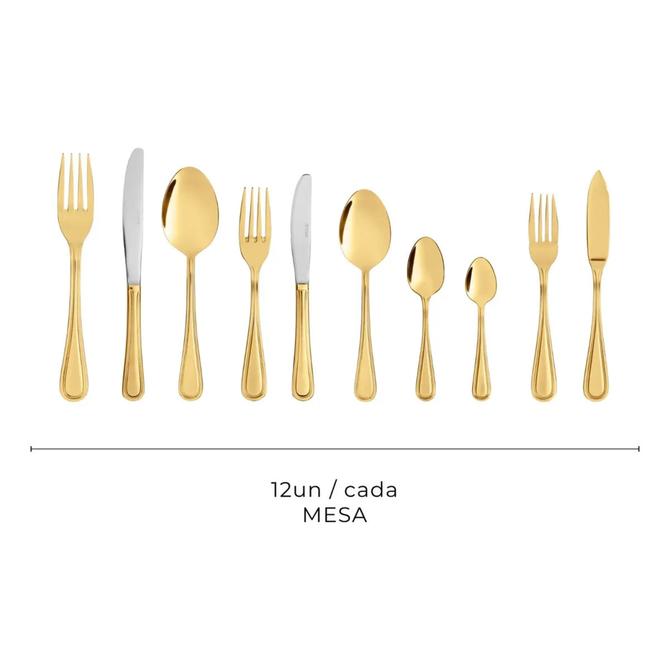 Faqueiro 130 Peças Aço Inox Dourado Avalon Wolff