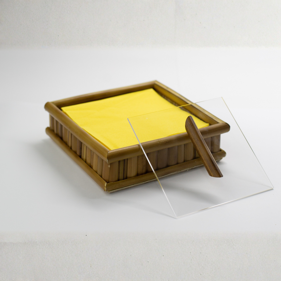 Porta-Guardanapos G de Bambu Rajado com Tampa de Acrílico