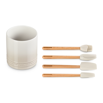 Kit 3 Espátulas e 1 Pincel de Silicone e Porta Utensílios Cerâmica Signature Meringue 1,1L Le Creuset