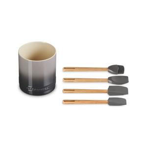 Kit 3 Espátulas e 1 Pincel de Silicone e Porta Utensílios Cerâmica Signature Flint 1,1L Le Creuset