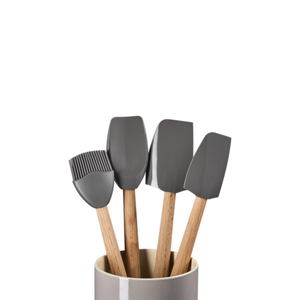 Kit 3 Espátulas e 1 Pincel de Silicone e Porta Utensílios Cerâmica Signature Flint 1,1L Le Creuset