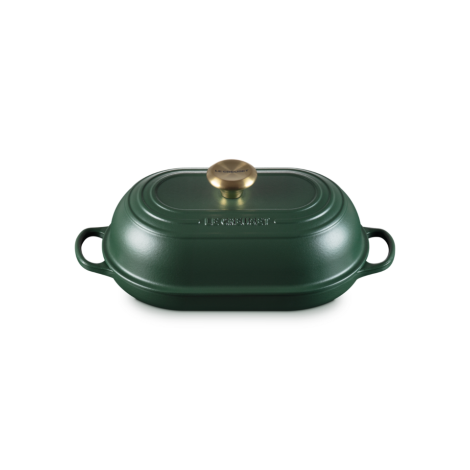 Panela Le Creuset para Pão Oval Signature Foret com Pegador Dourado 29cm