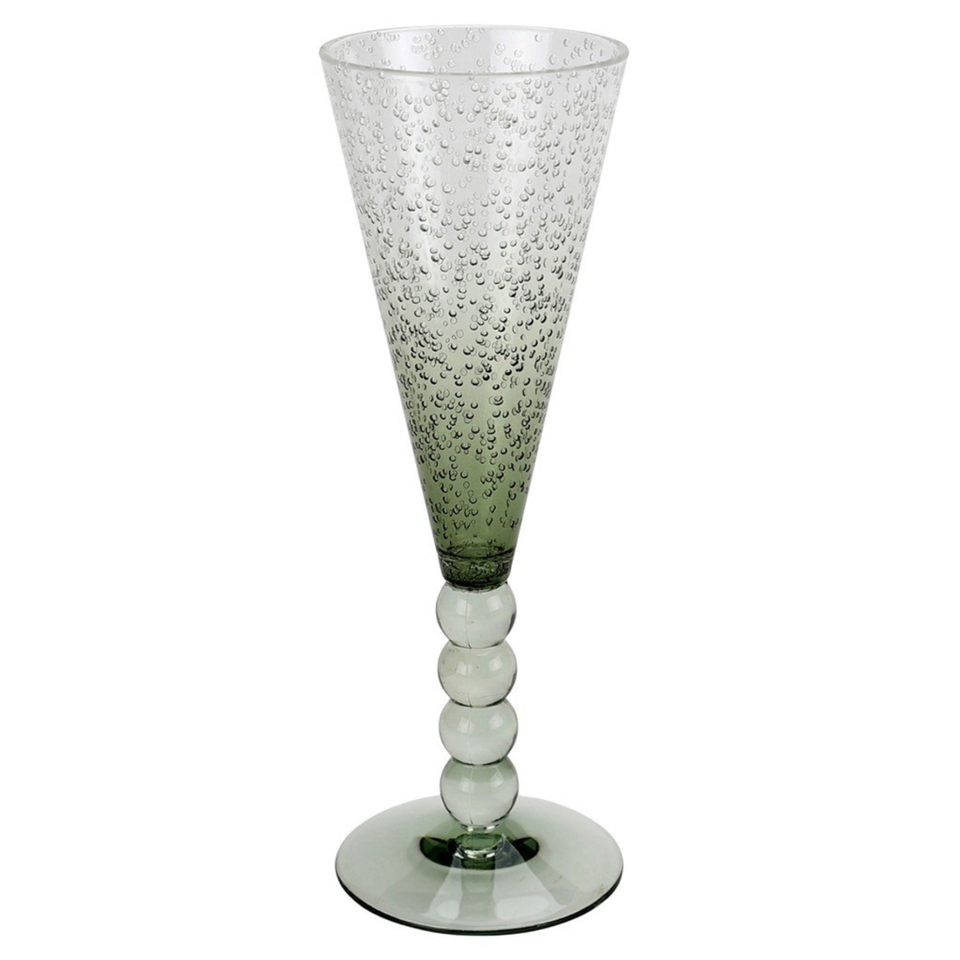 Taça Champanhe Acrílico Detalhes Bolas e Bolhas Dêgrade Verde 250ml