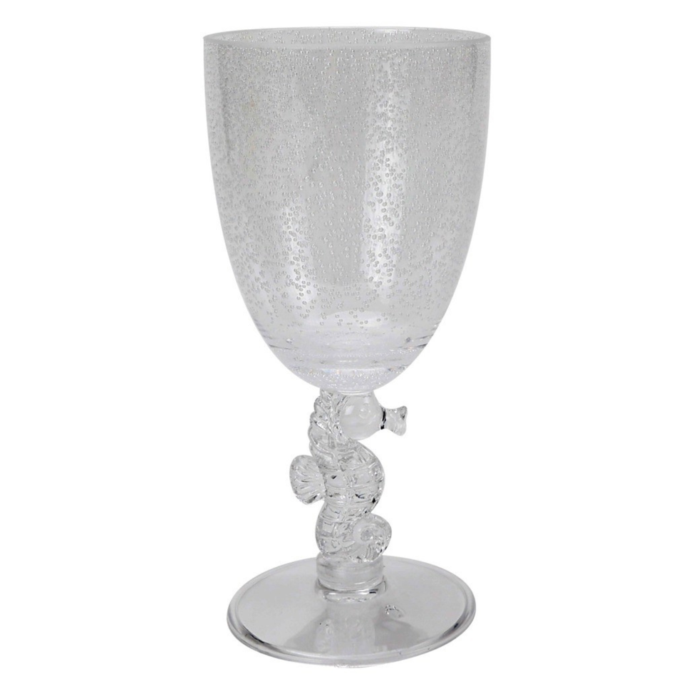 Taça Acrílico Detalhes Cavalo Marinho e Bolhas Transparente 350ml