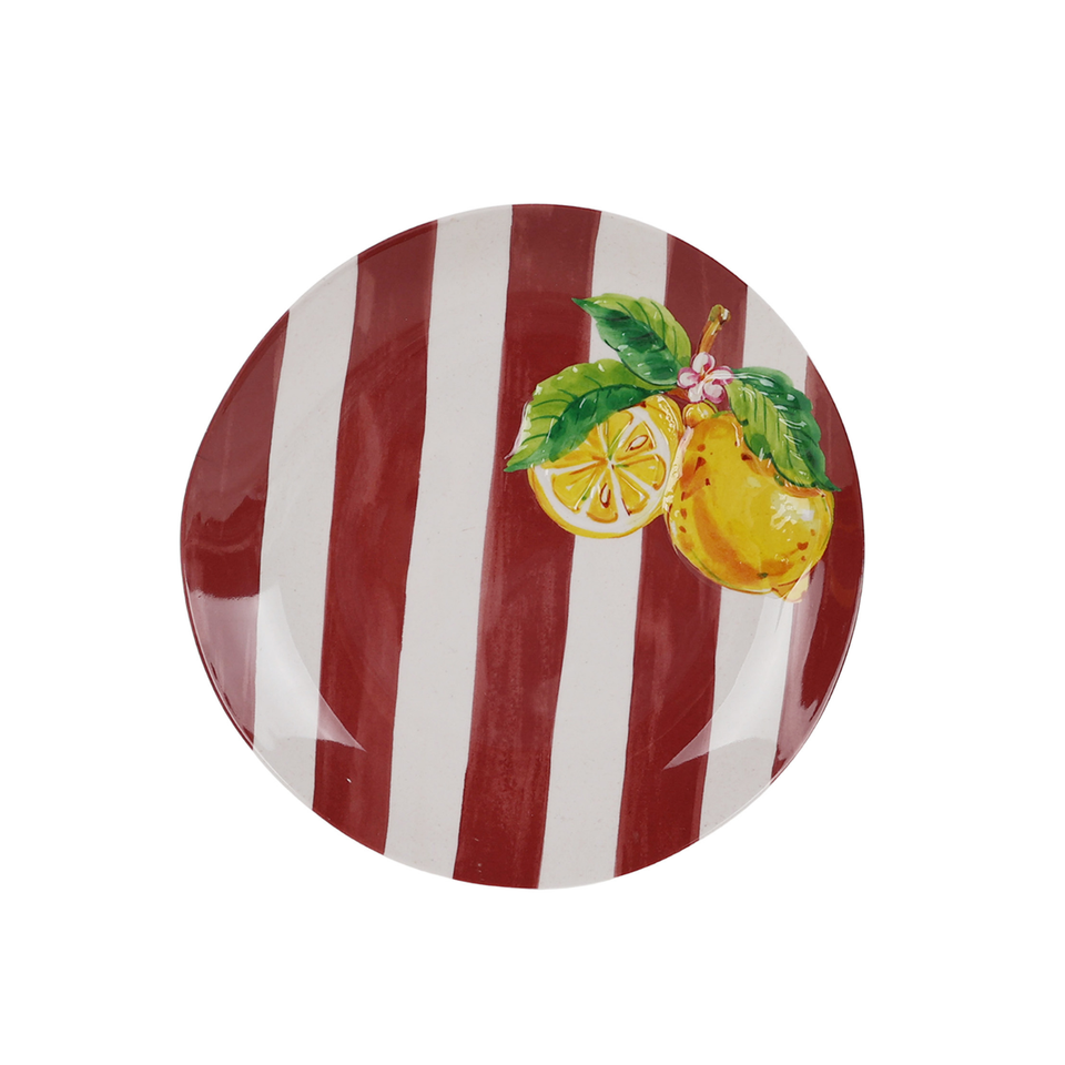 Prato de Sobremesa Melamina Desenho Limão Vermelho 22cm