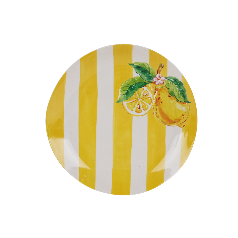 Prato de Sobremesa Melamina Desenho Limão Amarelo 22cm