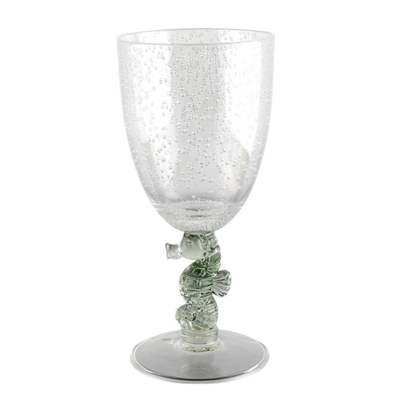 Taça Acrílico Detalhes Cavalo Marinho e Bolhas Verde 350ml