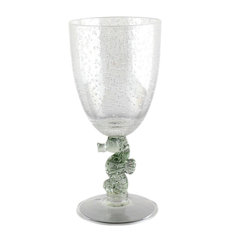 Taça Acrílico Detalhes Cavalo Marinho e Bolhas Verde 350ml