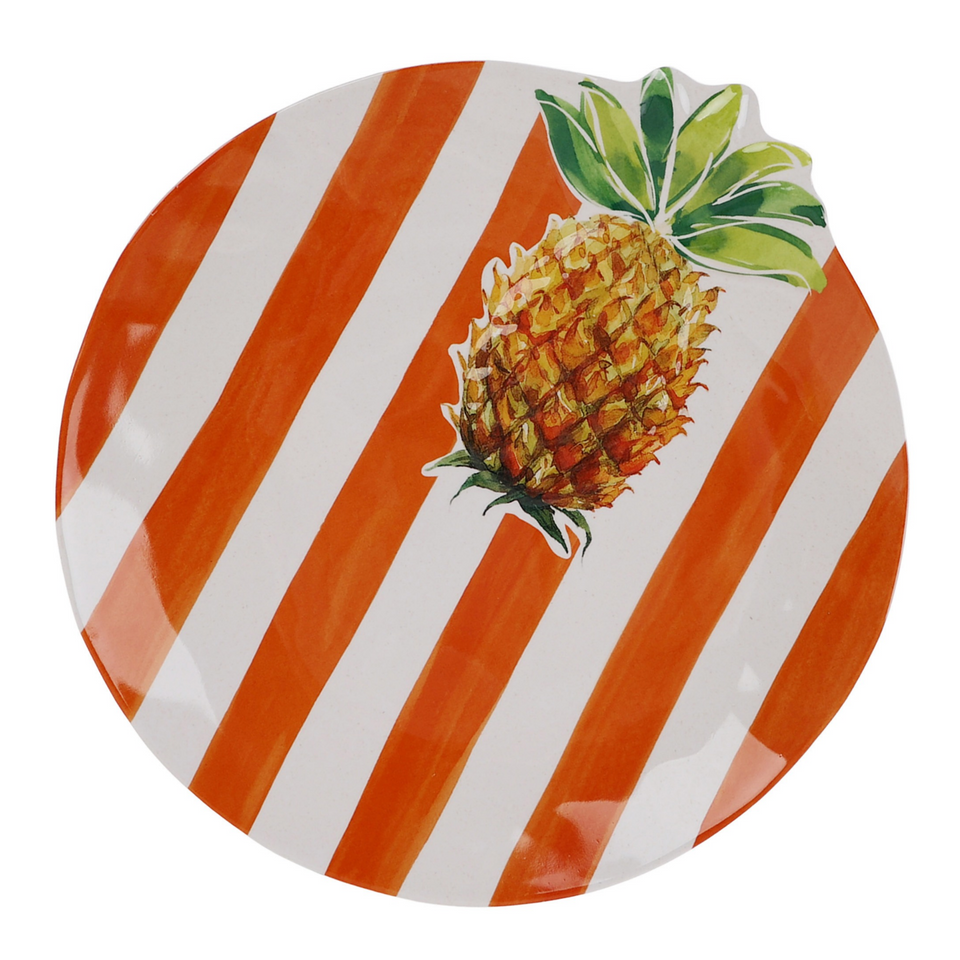 Prato Raso Melamina Desenho Abacaxi Laranja 27,9cm