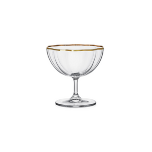 Jogo 3 Taças para Sobremesa Cristal Bohemia Blommé Transparente com Filete Dourado 220ml