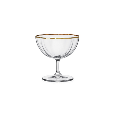 Jogo 3 Taças para Sobremesa Cristal Bohemia Blommé Transparente com Filete Dourado 220ml