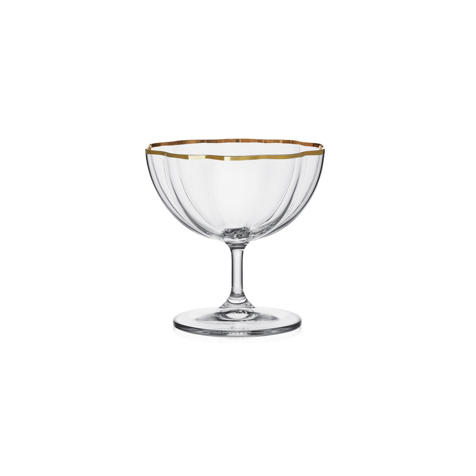 Jogo 3 Taças para Sobremesa Cristal Bohemia Blommé Transparente com Filete Dourado 220ml