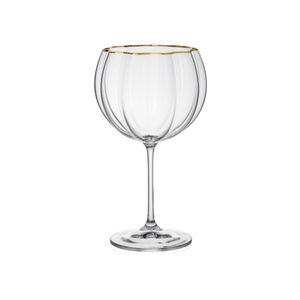 Jogo 3 Taças para Vinho Tinto Cristal Bohemia Blommé Transparente com Filete Dourado 460ml