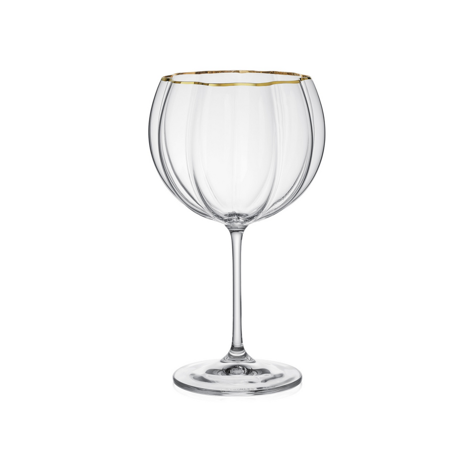 Jogo 3 Taças para Vinho Tinto Cristal Bohemia Blommé Transparente com Filete Dourado 460ml