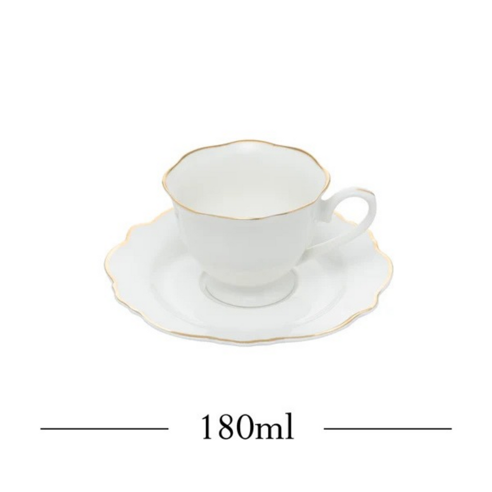 Kit com 6 Xícaras de Chá com Pires Porcelana Wolff Maldivas Fio Dourado 180ml