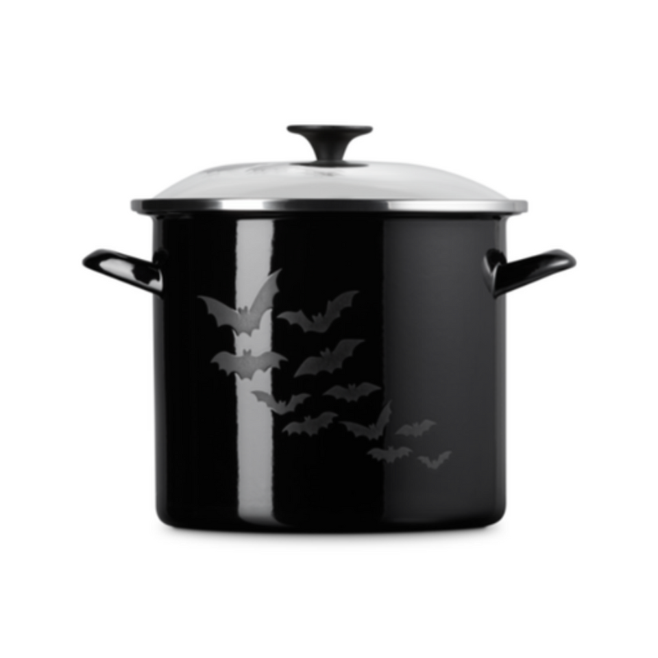 PRÉ-VENDA: Stockpot Morcego Aço Esmaltado Black Onyx com Tampa Vidro e Pegador Inox 7,6L 22cm Le Creuset