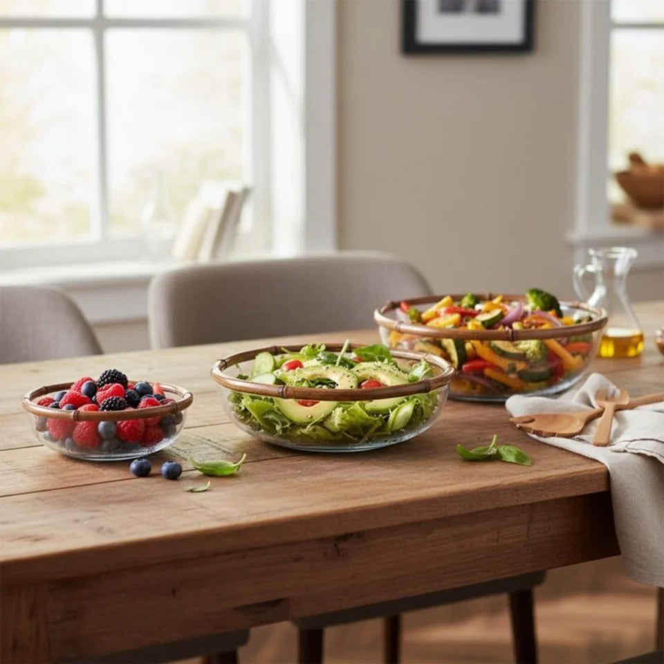 Saladeira Grande de Vidro com Bambu Rajado