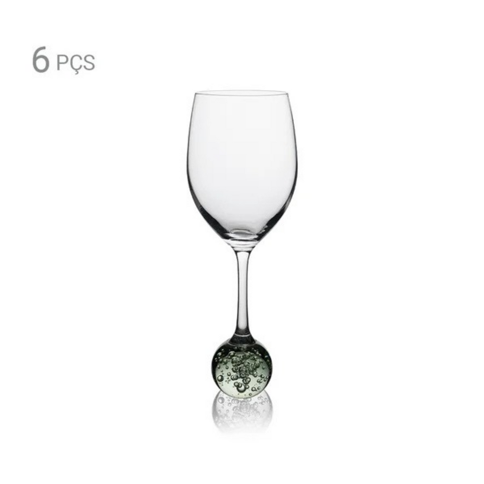 Jogo 6 Taças para Vinho / Água base Esfera Verde Vitrum 445ml
