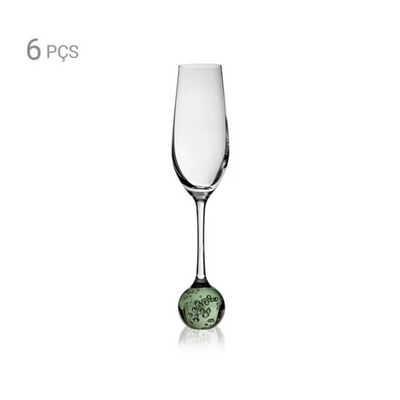 Jogo 6 Taças para Champanhe base Esfera Verde Vitrum 235ml
