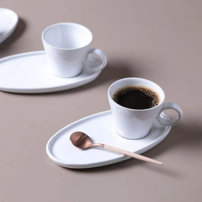 Jogo 6 Xícaras de Café com Pires Ovais Neo Stoneware New White 110ml Porto Brasil