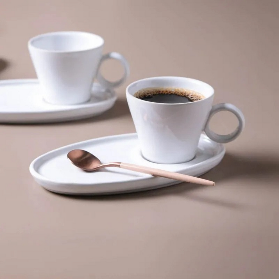 Jogo 6 Xícaras de Café com Pires Ovais Neo Stoneware New White 110ml Porto Brasil