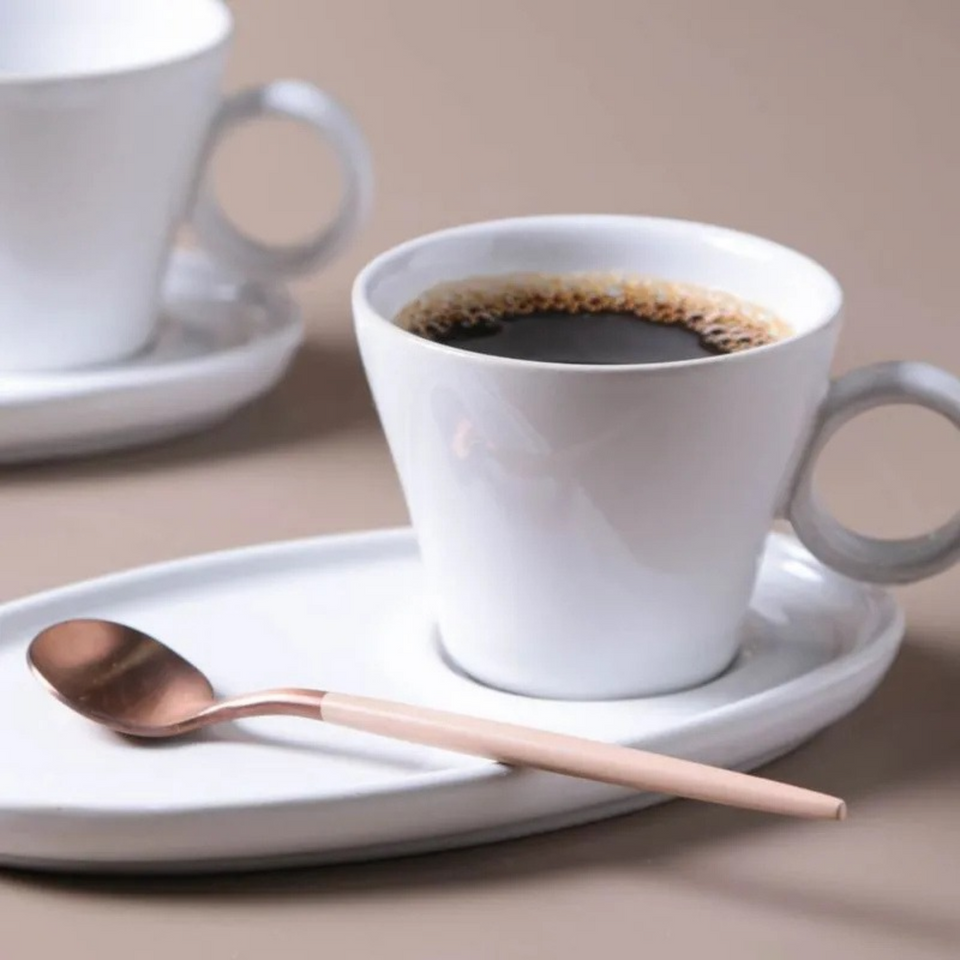 Jogo 6 Xícaras de Café com Pires Ovais Neo Stoneware New White 110ml Porto Brasil