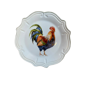 Jogo 6 Pratos Rasos Cerâmica Farmhouse Rooster 27,5cm Scalla