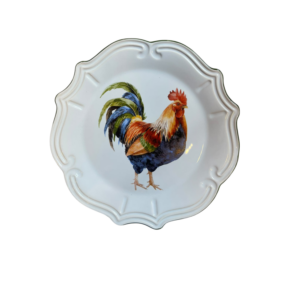 Jogo 6 Pratos Rasos Cerâmica Farmhouse Rooster 27,5cm Scalla