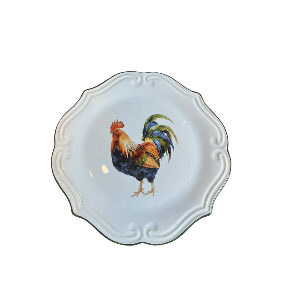 Jogo 6 Pratos de Sobremesa Cerâmica Farmhouse Rooster 22cm Scalla
