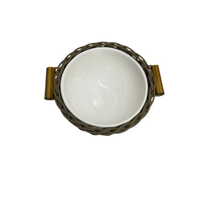 Bowl Cerâmica com Vime Trançado e Alças Bambu Capuccino M