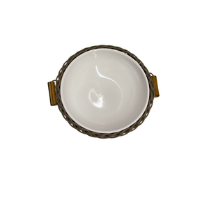 Bowl Cerâmica com Vime Trançado e Alças Bambu Capuccino G