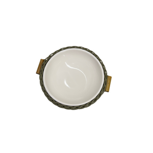 Bowl Cerâmica com Vime Trançado e Alças Bambu Oliva G
