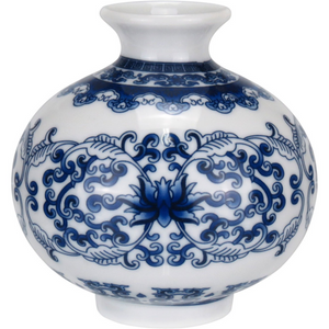 Vaso Cerâmica Arabescos Esférico Azul / Branco 9x9cm Home&Co