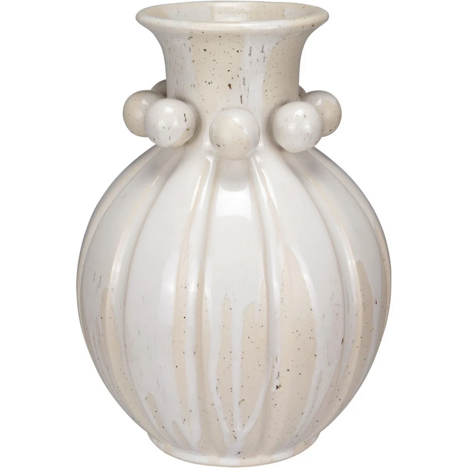 Vaso Cerâmica Canelado com Esferas Bege 34x24,5cm Home&Co