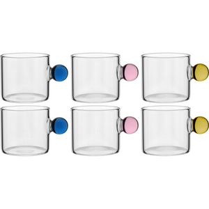 Jogo de 6 Xícaras de Café Vidro Linha Sintonia Colorido 100ml