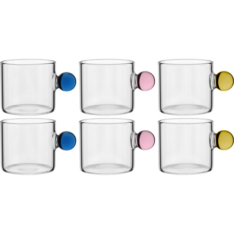 Jogo de 6 Xícaras de Café Vidro Linha Sintonia Colorido 100ml