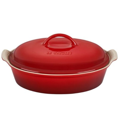 Travessa Oval Cerâmica Com Tampa Heritage Vermelha 3,8L Le Creuset
