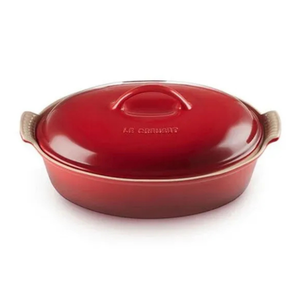 Travessa Oval Cerâmica Com Tampa Heritage Vermelha 3,8L Le Creuset