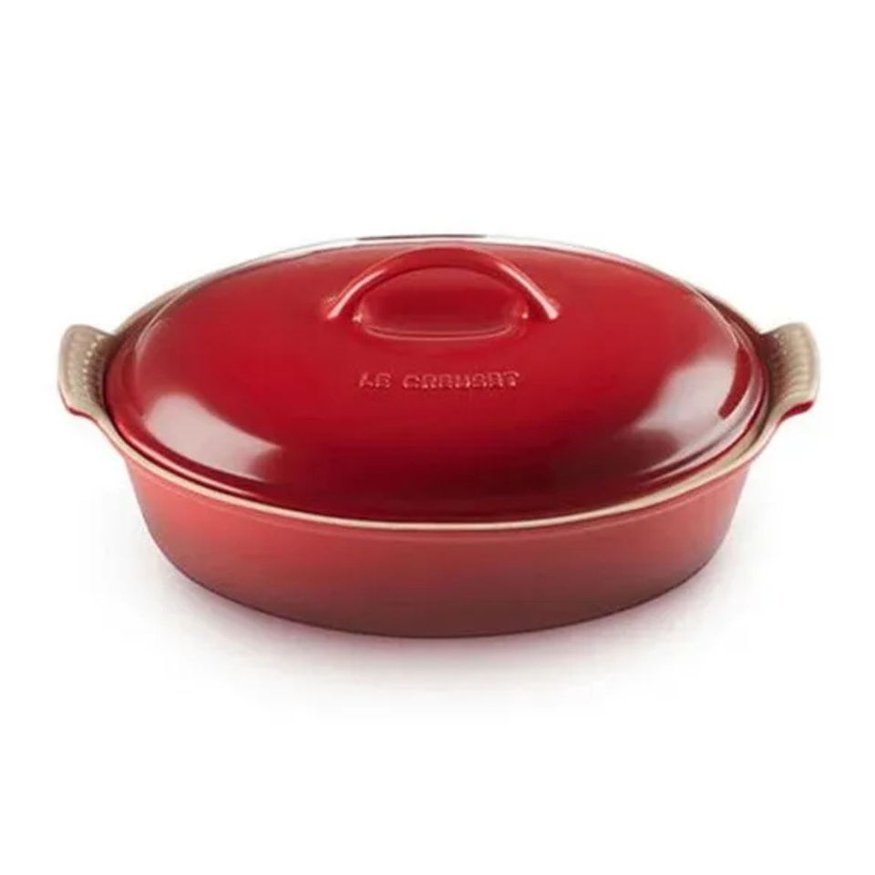 Travessa Oval Cerâmica Com Tampa Heritage Vermelha 3,8L Le Creuset